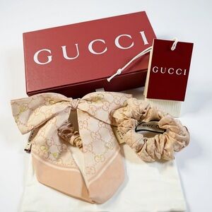 Gucci Pink and Gold Hair Scrunchie Set Accessory
